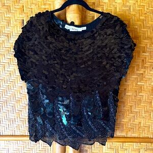 Oleg Cassini vintage Black Sequin Blouse medium